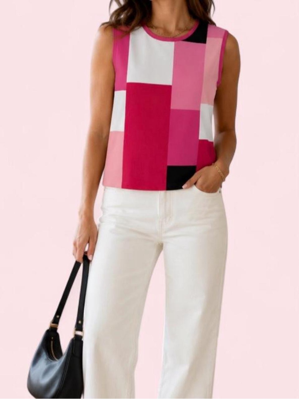 Vintage 90s geometric patterned color block sleeveless knit top Size L
